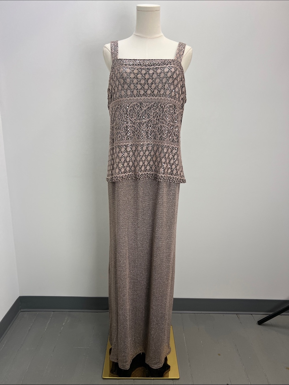 Vintage Onyx Nite Formal Dress Sparkly Sequins Knit Mesh Maxi Gown Wedding Guest